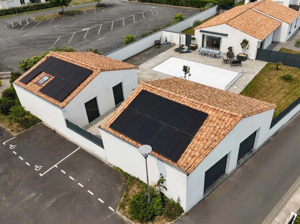 Panneaux solaires produisant de l'énergie propre sur un toit d'une maison d'habitation